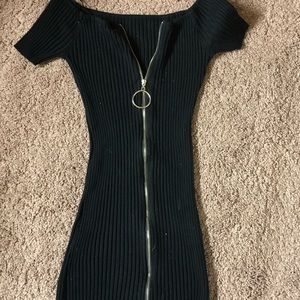 Black Off the Shoulder Dress Front Zipper